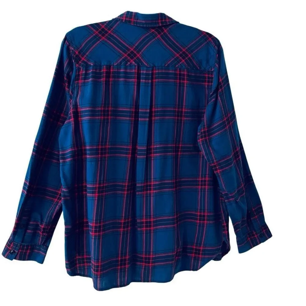 G. H. Bass & co. XL cotton plaid flannel quarter zip blue & red collar shirt